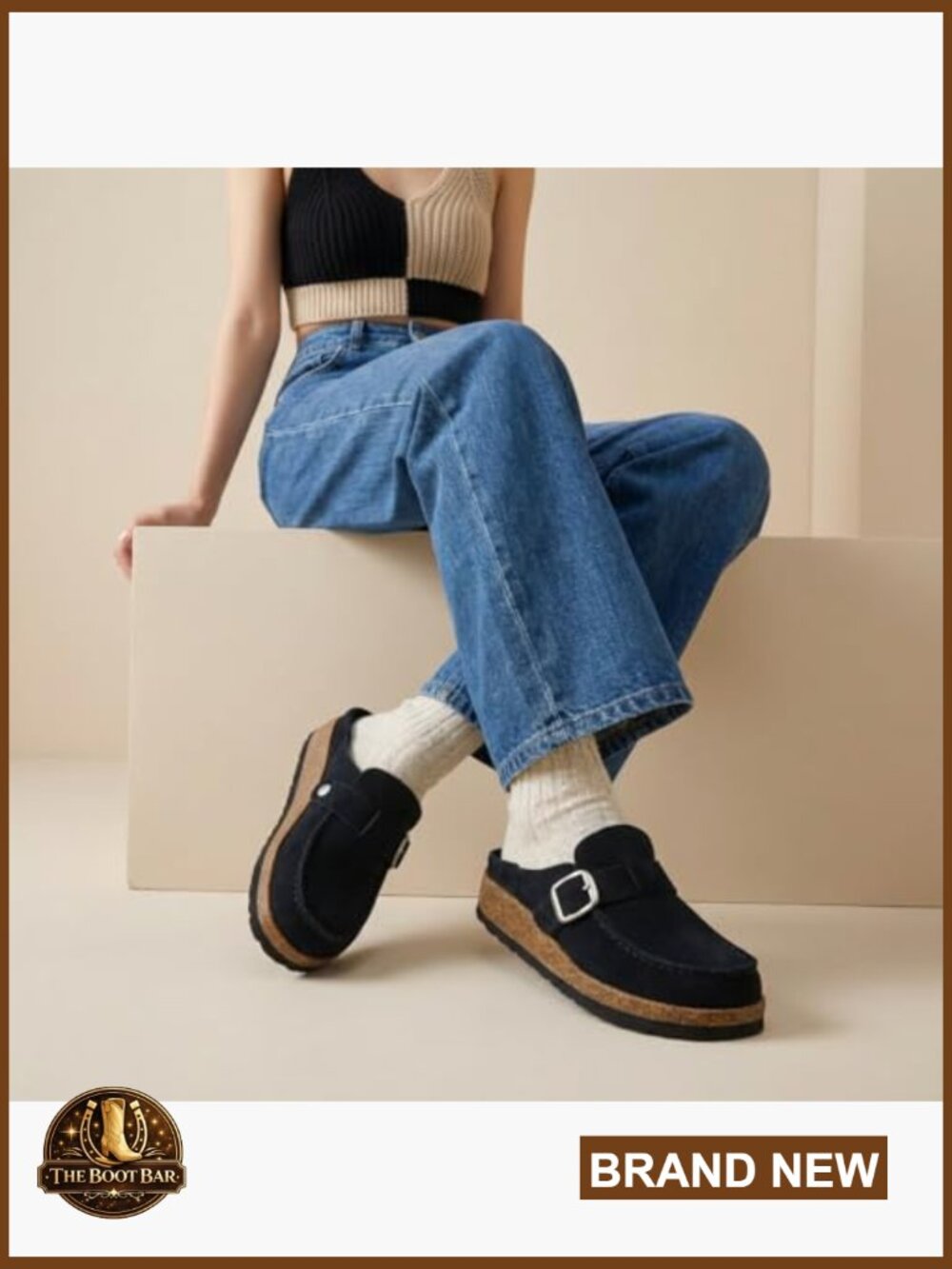 Genuine Leather Suede Mule Clogs with Buckle Strap Cork Footbed Supportive - Picture 2 of 7